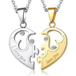 Herzförmige Anhänger - ich liebe dich - Edelstahl Halsketten für ihn und sie - 2 Stück