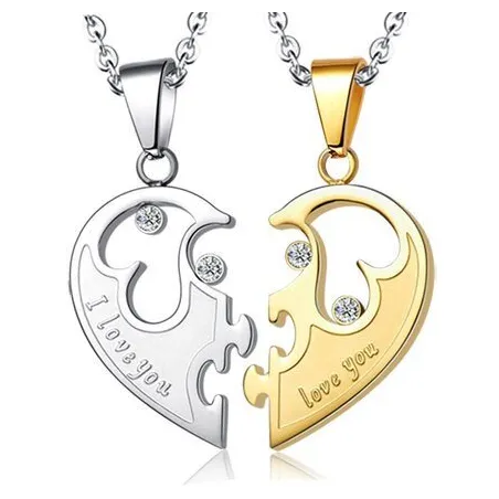 CollarColgante en forma de corazón - Te amo - collares de acero inoxidable para él y ella - 2 piezas