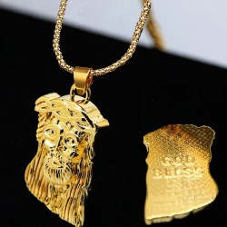 Face de Jésus Christ pendentif - avec collier en or