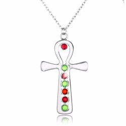 Srebrny Krzyż z kolorowymi kryształkami - naszyjnik ze stali nierdzewnejNaszyjniki