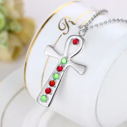 Silver Cross with colourful crystals - stainless steel necklace