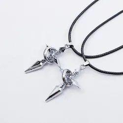 CollaresCruz de plata negro con anillo - cadena de cuerda - collar para pareja - 2 piezas
