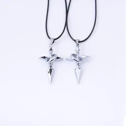 CollaresCruz de plata negro con anillo - cadena de cuerda - collar para pareja - 2 piezas