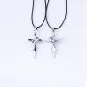 CollaresCruz de plata negro con anillo - cadena de cuerda - collar para pareja - 2 piezas