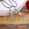 CollaresCruz de plata negro con anillo - cadena de cuerda - collar para pareja - 2 piezas