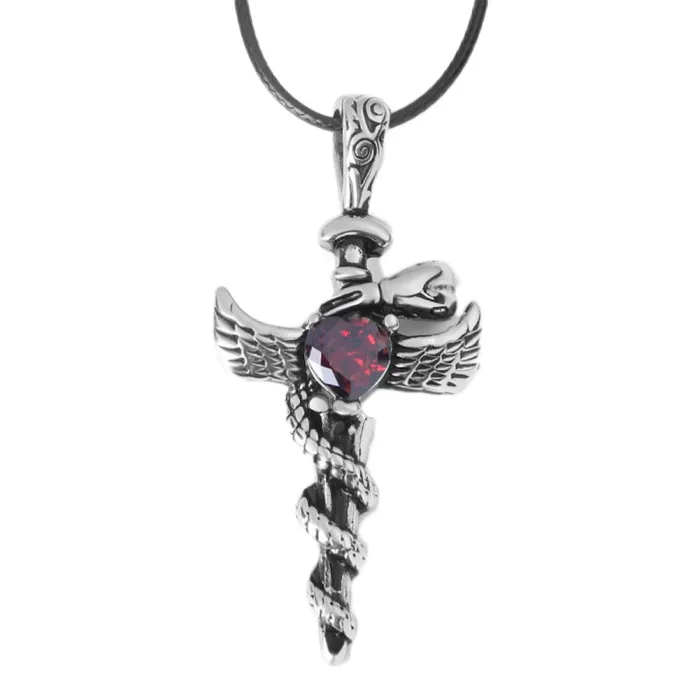 Antique dragon sword with crystal - leather necklace