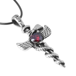 Antique dragon sword with crystal - leather necklace