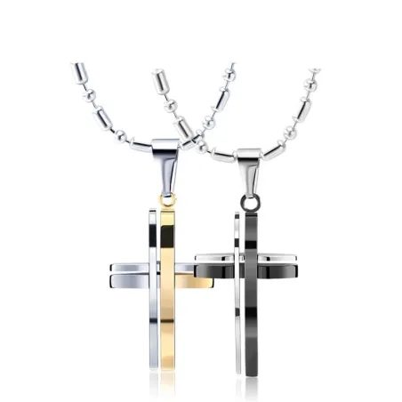 CollaresModa negro - plata - oro doble cruz - acero inoxidable collar - unisex
