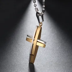 Moda nero -argento - doppia croce d'oro - collana di acciaio inossidabile - unisex