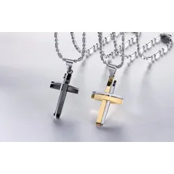 CollaresModa negro - plata - oro doble cruz - acero inoxidable collar - unisex