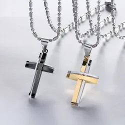 CollaresModa negro - plata - oro doble cruz - acero inoxidable collar - unisex