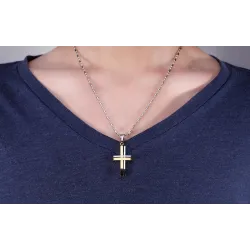 Modische schwarze -Silber - Gold Doppelkreuz - Edelstahl Halskette - unisex