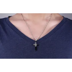 CollaresModa negro - plata - oro doble cruz - acero inoxidable collar - unisex