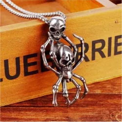 Vintage hope spider & skull pendant - ruostumaton teräs kaulakoru