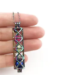 Rectangular tube with pearl beads - stainless steel necklace