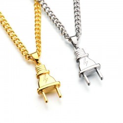 CollaresColgante en forma de enchufe eléctrico - oro & plata collar de acero inoxidable