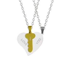 Ti amo - 2 pezzi cuore e collana chiave - 2 pezzi