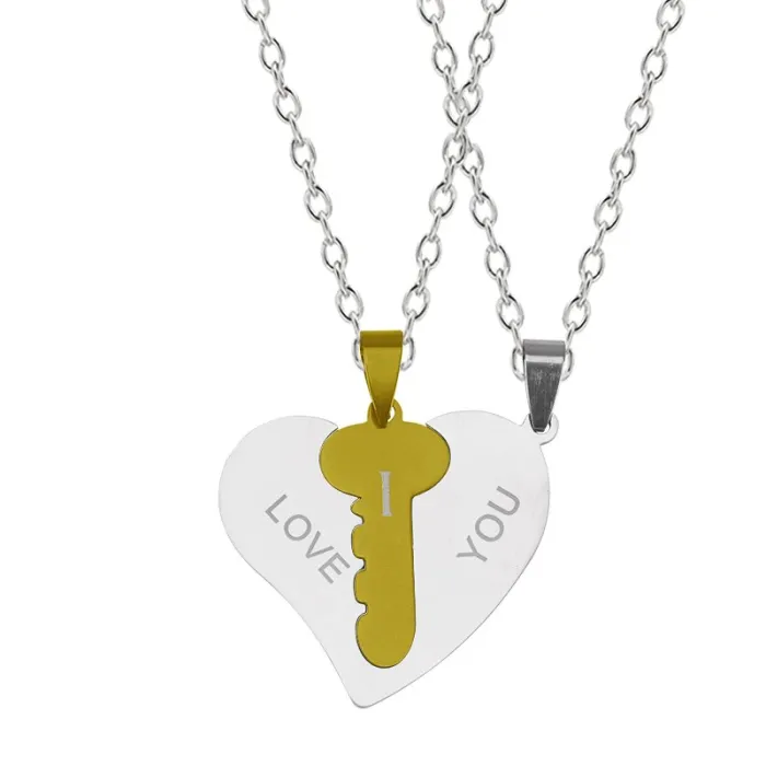 Ti amo - 2 pezzi cuore e collana chiave - 2 pezzi