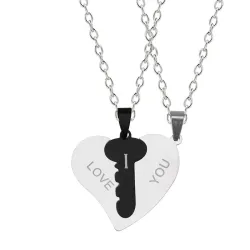 2-piece Heart Key Necklace - Blue/GoldHalskettingen