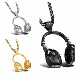 Necklace with headphones - black - gold - silver