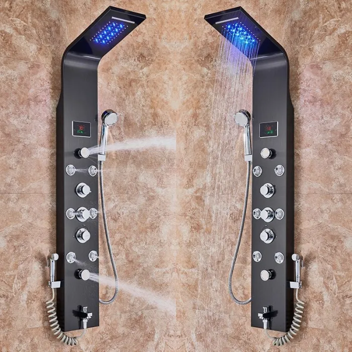 Rostfritt stål - 6-funktions vattenfall - LED duschpanel med massagesystem