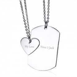 Modern necklace for couples - free engraving - stainless steel - 2 pieces