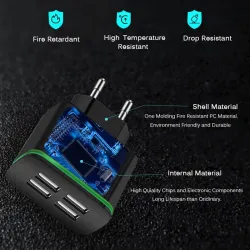 Carregador USB universal - porta 2 / 4 - luz LED - porta multi