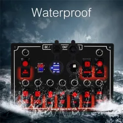 Rocker switch panel - 12V - 10 gäng - LED - cigarettändare - vattentät för bil - båt - lastbil