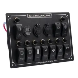 Rocker switch panel - 12V - 10 gäng - LED - cigarettändare - vattentät för bil - båt - lastbil