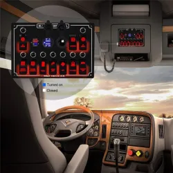 Rocker switch panel - 12V - 10 gäng - LED - cigarettändare - vattentät för bil - båt - lastbil