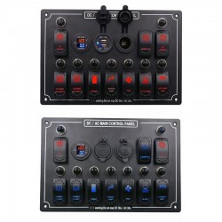 Rocker switch panel - 12V - 10-gang - LED - cigarette lighter - waterproof for car - boat - truck