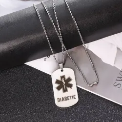 Medicinsk varning - DIABETIC - rostfritt stålhalsband