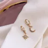 Crystal star & moon - gold earrings
