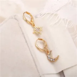 Crystal star & moon - gold earrings