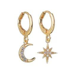 AretesLuna de cristal & estrella - oro & pendientes de plata