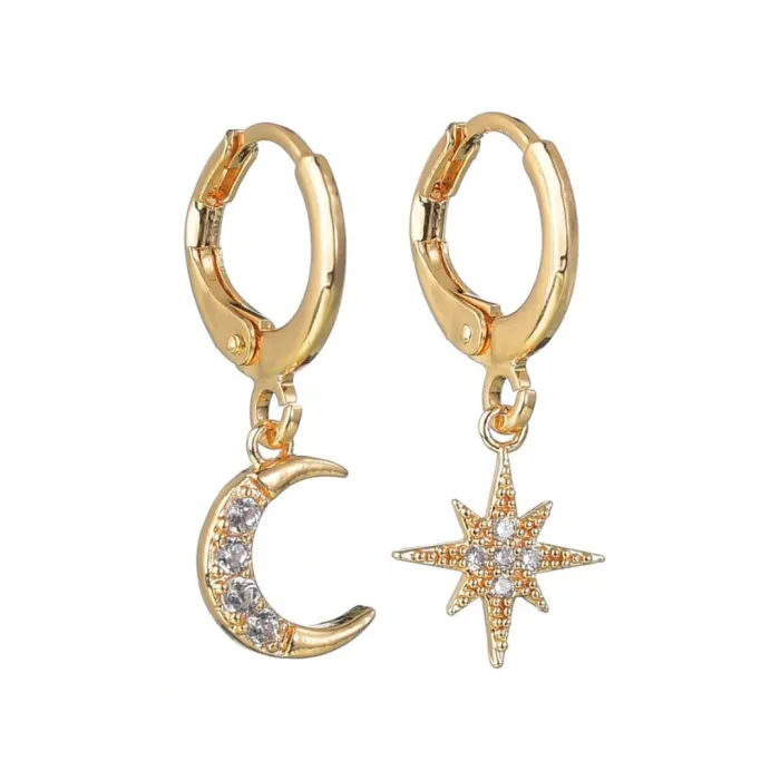 AretesLuna de cristal & estrella - oro & pendientes de plata