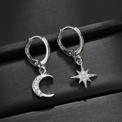 AretesLuna de cristal & estrella - oro & pendientes de plata