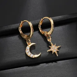 Lua de cristal e estrela - brincos de ouro e prata