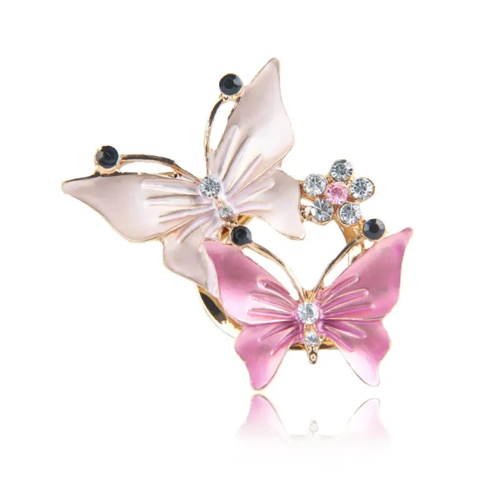 Double Butterflies & Fer - Krystal Brooch (käytetty)