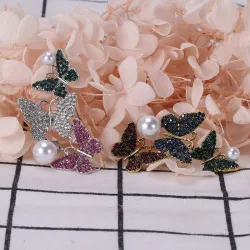 BrochesTriple mariposas  perla - broche de cristal de lujo