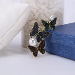 BrochesTriple mariposas  perla - broche de cristal de lujo