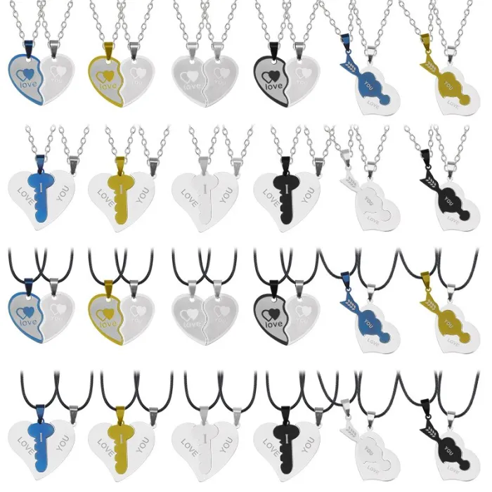 Heart & key - stainless steel necklace for couples 2 pieces