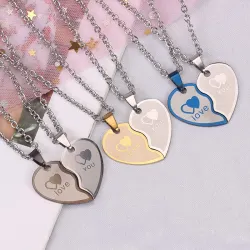 Collarllave de corazón - collar de acero inoxidable para parejas 2 piezas