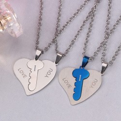 heart stitching couple pendant stainless steel chain  - men and women necklace - leather rope fashion jewelry giftHalskettingen