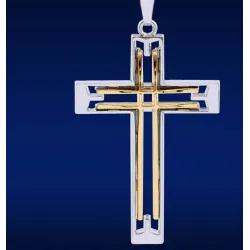 Doppelter aus hohlem Edelstahl Kreuz - Leder Halskette