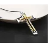 Doppia cava-out in acciaio inox Croce - collana di pelle