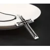 Doppia cava-out in acciaio inox Croce - collana di pelle