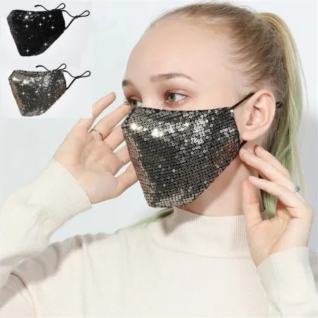 Máscara de algodão na moda / boca com lantejoulas - anti-polução - respirável - proteção