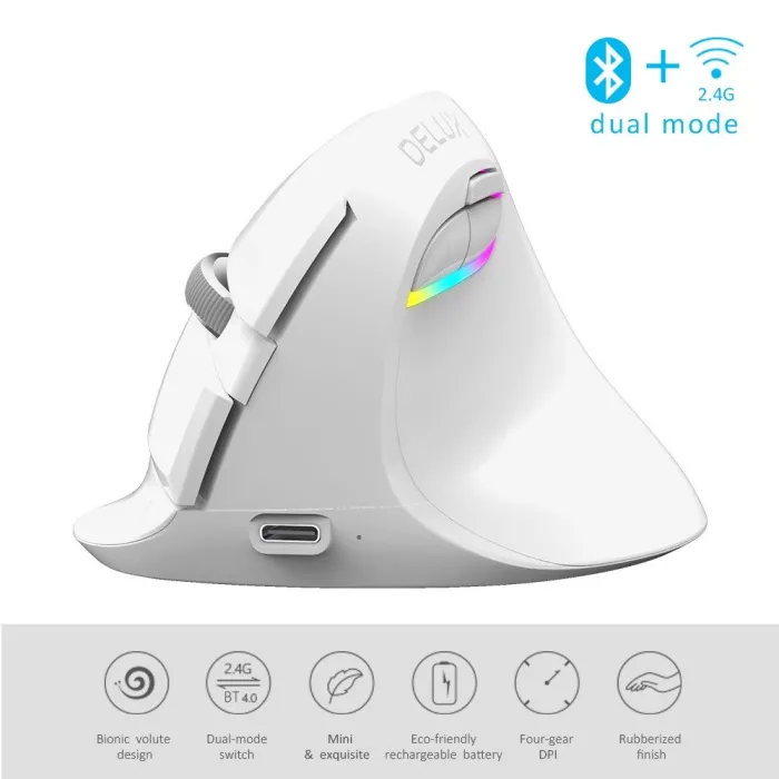 M618 - 2.4GHz - mini vertikale drahtlose Maus - Bluetooth 4 - Dual-Modus - wiederaufladbar - leise - weiß