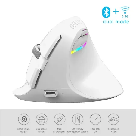 MouseM618 - 2.4GHz - mini ratón inalámbrico vertical - Bluetooth 4 - modo dual - recargable - silencio - blanco